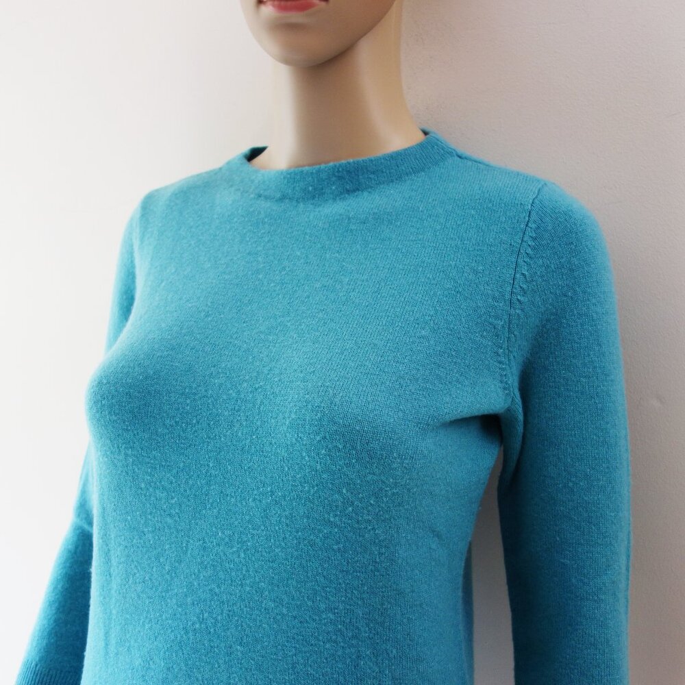 Talbots Aqua Blue Pure Cashmere 100% Crewneck Sweater 3/4 Sleeves (S Petite) EUC - Picture 3 of 10